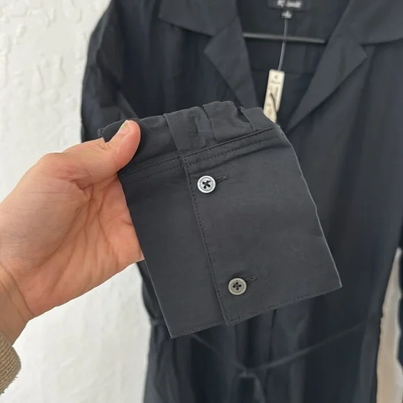 Madewell Black Belted Mini Shirt Dress Long Sleeve Button Down Small - Picture 6 of 7